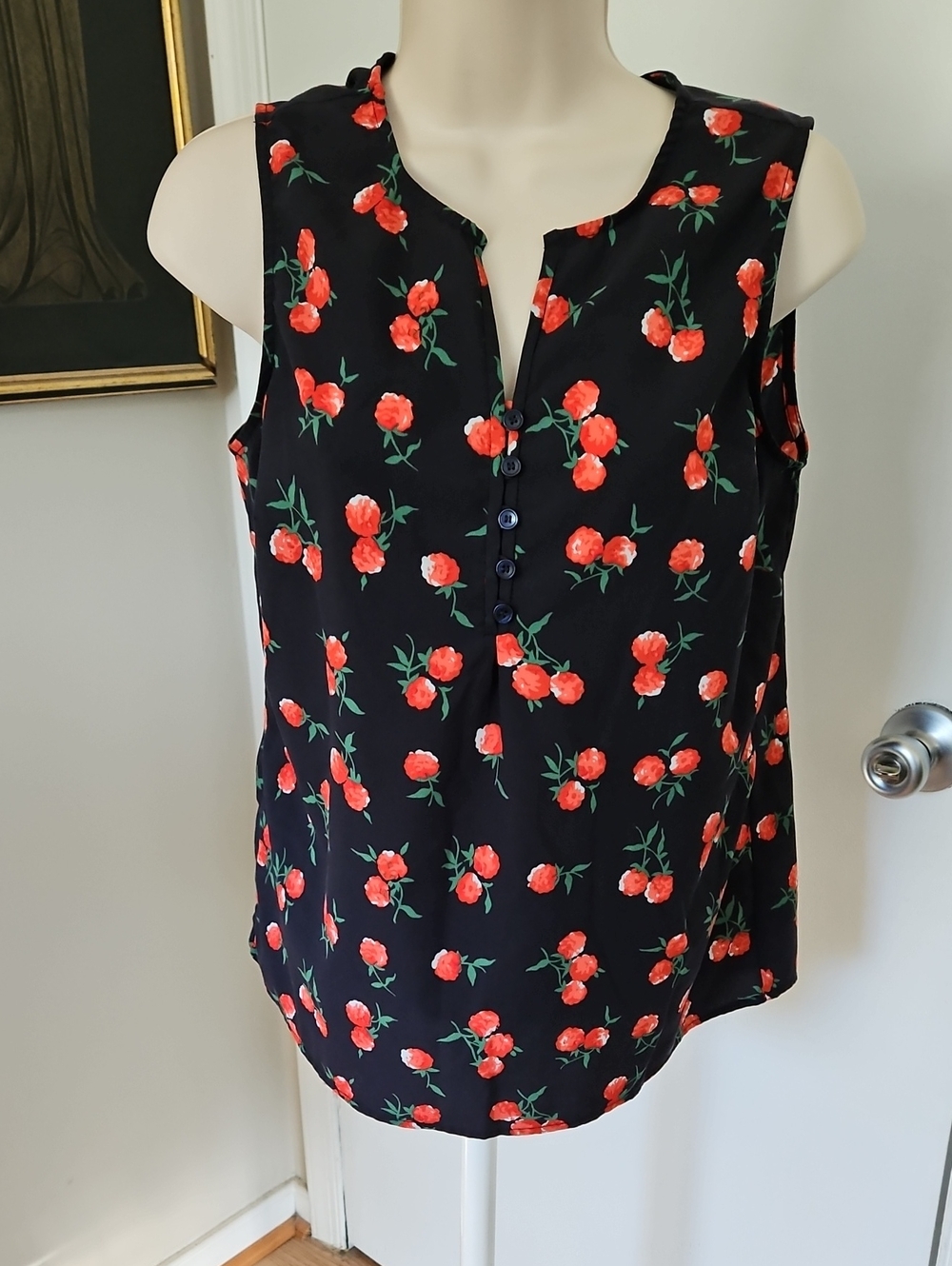 Talbots Red Raspberry Or Floral Sleeveless Top Size S Petite